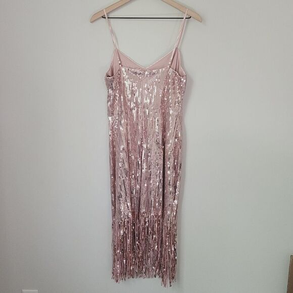 Laundry by Shelli Segal Sequin Fringe Sheath Dress in Pink Size 8 - Picture 8 of 8